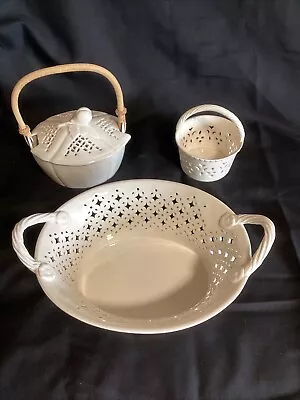 Buy Hartley Greens Pierced Leeds Cream Ware Pottery Basket X 3 • 30£