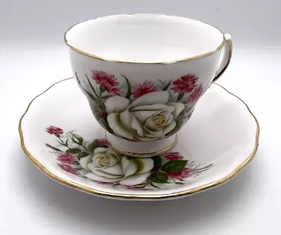 Buy Royal Vale Floral Bone China Tea Cup & Saucer England Gold Trim White Rose Pink • 23.29£