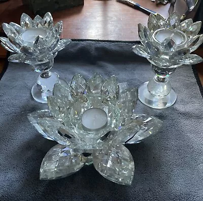 Buy Crystal Glass Lotus Flower Candle Holders Candlestick Home Decor  Tea Light. • 22.50£