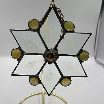 Buy Vintage, Stained Glass, Six Point Star Shape, Has Rings For Hanging In Window • 14.62£