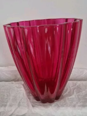 Buy Vintage Pink Glass Vase Fluted Approximately 17cm Tall • 20£