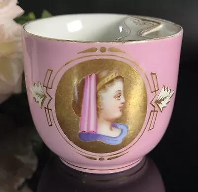Buy Antique Woman Portrait Mustache Cup Sevres Style Pink, Gilt, Hand Painted 3 1/8” • 102.70£