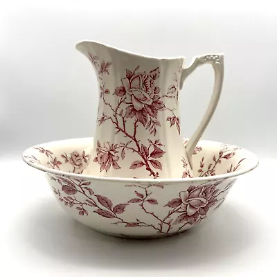 Buy Vtg Staffordshire England Alfred Meakin Rosa Transferware Pitcher Bowl Pink Rose • 27.95£