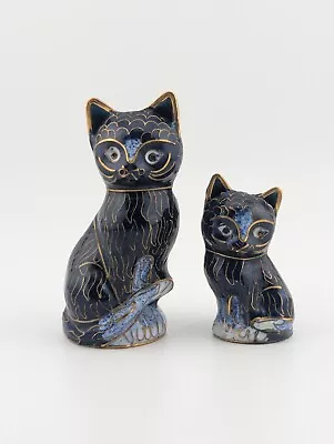 Buy Vintage Miniature Cobalt Blue Cloisonne Cat Figurines Figures Ornaments • 28£