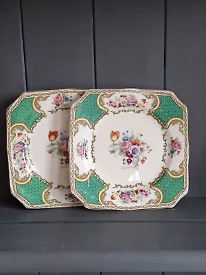 Buy 2 Myotts BOUQUET Green Plates Square Bread Plate  ¾  Caillibotte • 12£