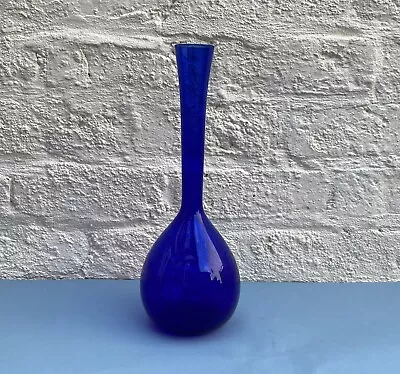 Buy Vintage Large 33 Cm Blue Long Neck Elme Glasbruk Scandinavian Art Glass Vase • 25£