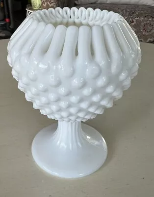 Buy Vintage Fenton Milk Glass Hobnail Pedestal Vase Ribbon Crimped  5.5  Tall • 21.90£