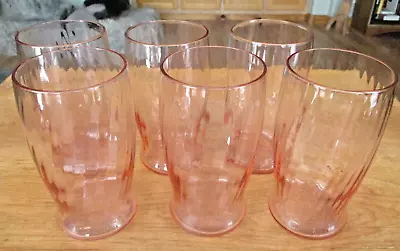 Buy 6 VTG Pink Swirl Glass Water Tumbler Lot Retro Depression • 18.63£