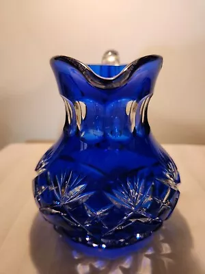 Buy Beautiful 24% Lead Crystal Cobalt Blue Cut To Clear Medium Sized Pitcher • 46.60£