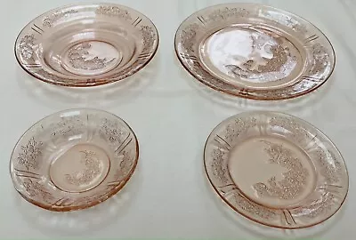 Buy 4  Vintage Fd Depression Glass Pink Sharon Cabbage Rose Dish/bowls/plates 1930's • 50£