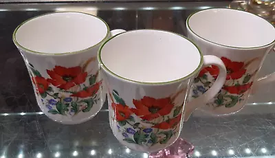Buy Vintage Set Of Three Duchess Fine Bone China Poppies Mugs/ Cups • 10£