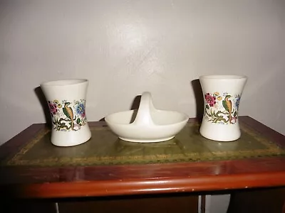 Buy 2 Vintage Purbeck Pottery Bird Of Paradise Vases & 1 Bird Of Paradise Basket VGC • 6£