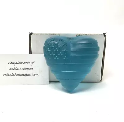 Buy Robin Lehman Cast Art Glass Aqua Patriotic Heart Paperweight 3  Stars & Stripes • 40.06£
