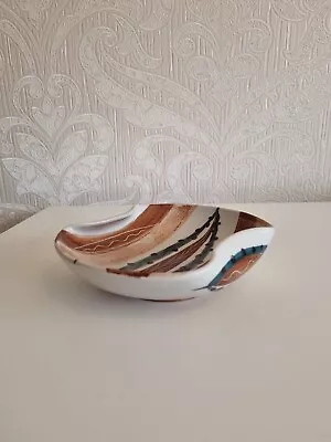Buy Vintage MCM Studio Artisan Stoneware Dish Tray Bowl Brown Leaf Design Trinket • 11.99£