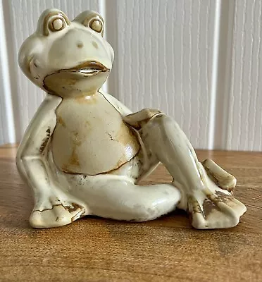 Buy Quirky Fun Ceramic Pottery Frog Ornament Figure Beige Rustic 5” X 4.5” • 10£