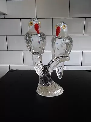 Buy Vintage Crystal Glass PAIR OF PARROTS ON BRANCH Figurine / Ornament • 9.95£