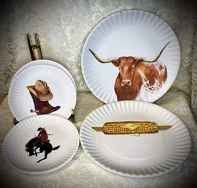 Buy Set 6 Plates OneHundred 80 Degrees Melamine Western Theme Dinnerware Boots Rodeo • 23.29£