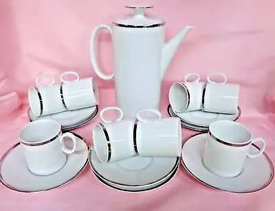 Buy THOMAS CHINA 'MEDALLION' COFFE FOR SET 8  THICK PLATINUM  BAND 1980s MINT CONDIT • 24£