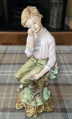 Buy Vintage Capodimonte Porcelain Figurine Boy Sitting On A Tree Stump • 9.99£