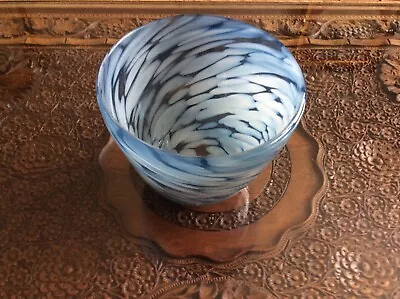 Buy Vintage Collectable Mtarfa Art Glass Vase Powder Blue And White 4”by 4and A Half • 10£