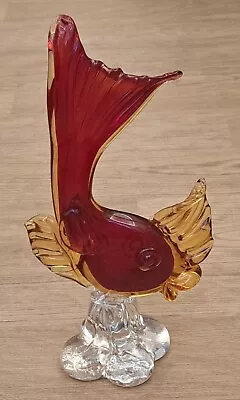 Buy Glass Hand Blown Sommerso Red & Yellow Fish 11  Paperweight Figurine Ornament • 24.99£