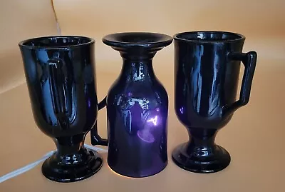 Buy Black Amethyst Glass Vintage Footed Mugs, Irish Coffee, Hot Chocolate Set Of 3  • 18.64£