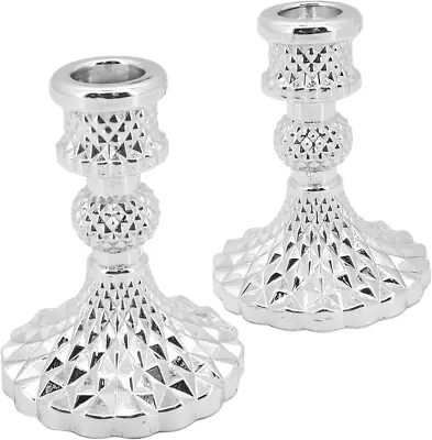 Buy Seahelms Glass Candlestick Holders Set Of 2 - Table Taper Candle Holder, Crystal • 8.73£