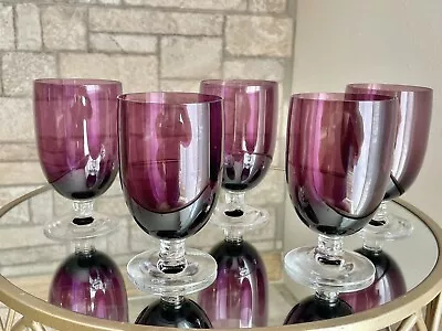 Buy Fostoria Set Of 5 Classic Amethyst Water Wine Glasses/Goblets 5.25” VTG Stemware • 74.55£
