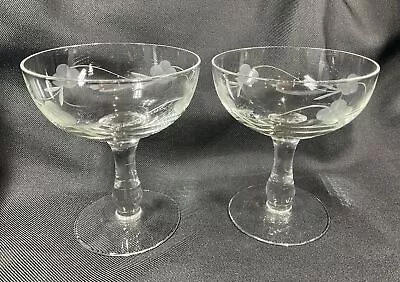 Buy 2 Vintage Champagne Coupe Glass Etched French Bar Wine Drink Prosecco Cava Party • 24£