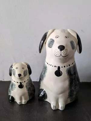 Buy Pair Of Vintage Rye Pottery Dogs Hand Painted Black And White  • 29.99£