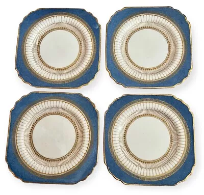 Buy George Jones Crescent 1900s - 1920s Art Deco Blue Gold Scalloped Saucers Antique • 11.99£