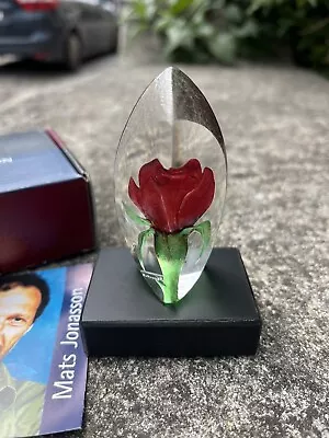 Buy Swedish Mats Jonasson Crystal Flower Sculpture Paperweight Rose Box And Stand • 40£