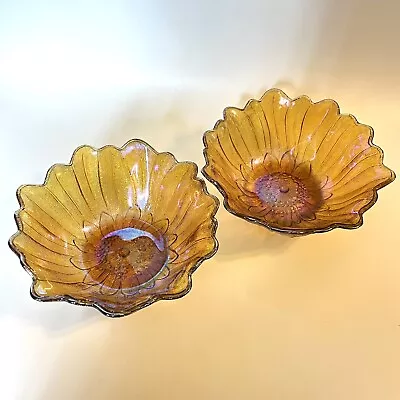 Buy PAIR Indiana Glass Sunflower Bowls Amber Marigold Carnival Glass VINTAGE • 16.77£