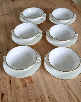 Buy 6 Hammersley Bone China White & Gold Gilt Soup Bowls & Plates For T Goode London • 35£