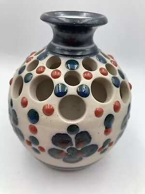 Buy Birkenhead Park Studio Pottery Posy Vase  Hand Painted - Red / Blue 70's 80's • 15£