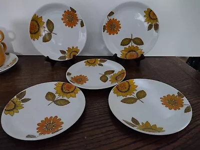 Buy Vintage 1970s ALFRED MEAKIN Sunflower Pattern White Ironstone Pottery 5 S Plates • 15£