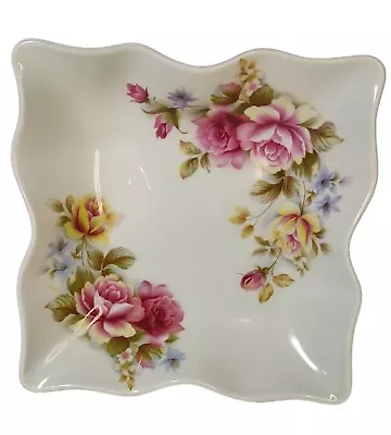 Buy Vintage Limoges France Porcelain Floral Rose Wavy Trinket Vanity Square Dish 6in • 11.19£