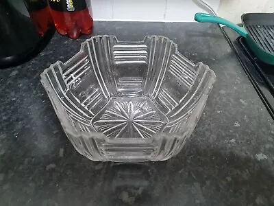 Buy Art Deco Sowerby Clear Pressed Glass Hexagonal Salad Bowl #6/2593 • 12.95£