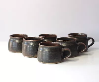 Buy Set Of Six Studio Pottery Stoneware Mugs With Tenmoku Glaze, Signed DJT/OJT • 24£