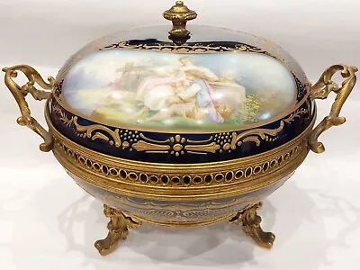 Buy Antique Large Sevres Hand Painted Candy Box Bowl Centerpiece Bronze Legs Mounts • 698.95£