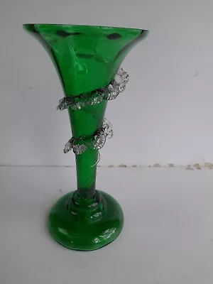 Buy Green Glass Trumpet Vase Trailing Spiral Ribbon • 3£