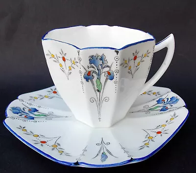 Buy Shelley Queen Anne 'blue Iris'  Pattern Coffee C & S / Demitasse Duo • 26.95£