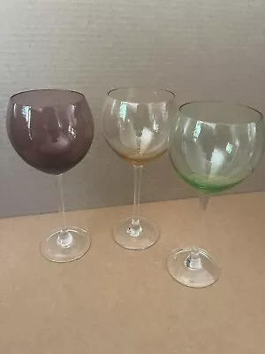 Buy Gems By Lenox Multi Colors Balloon Crystal Wine Glasses 9  Vintage Set OF Three • 37.27£