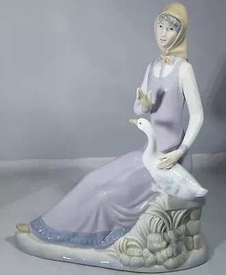 Buy Vintage Porcegama Valencia Spain, Large Porcelain Figurine Girl With Goose  • 17£