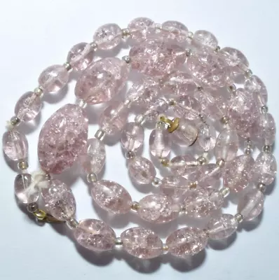 Buy Vintage Art Deco Pale Pink Crackle Glass Necklace With Bead Clasp To Restring • 9.99£