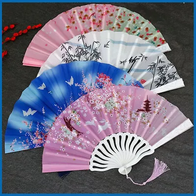 Buy Folding Hand Held Fans Fan Spanish Chinese Style Silk Fan Dances Wedding Props • 2.99£