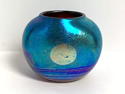 Buy Signed & Dated 2008 Siddy Langley Sea Moon Iridescent Art Glass Vase • 124.95£