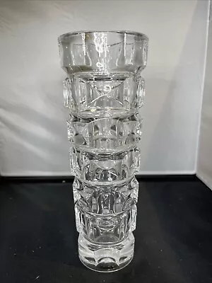 Buy Vintage  Clear Heavy Glass Vase Geometric Mid Century Modern 22cm Tall • 12.90£