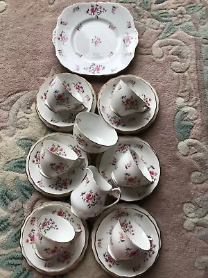 Buy Vintage Ditsy Tea Set Melba Bone China Pink Flowers 6 Trios Cake Plate Milk/sug • 25£