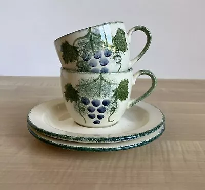 Buy Poole Pottery Vineyard Design 2 X Cups & Saucers Set - Lovely Vintage Pair • 10.99£